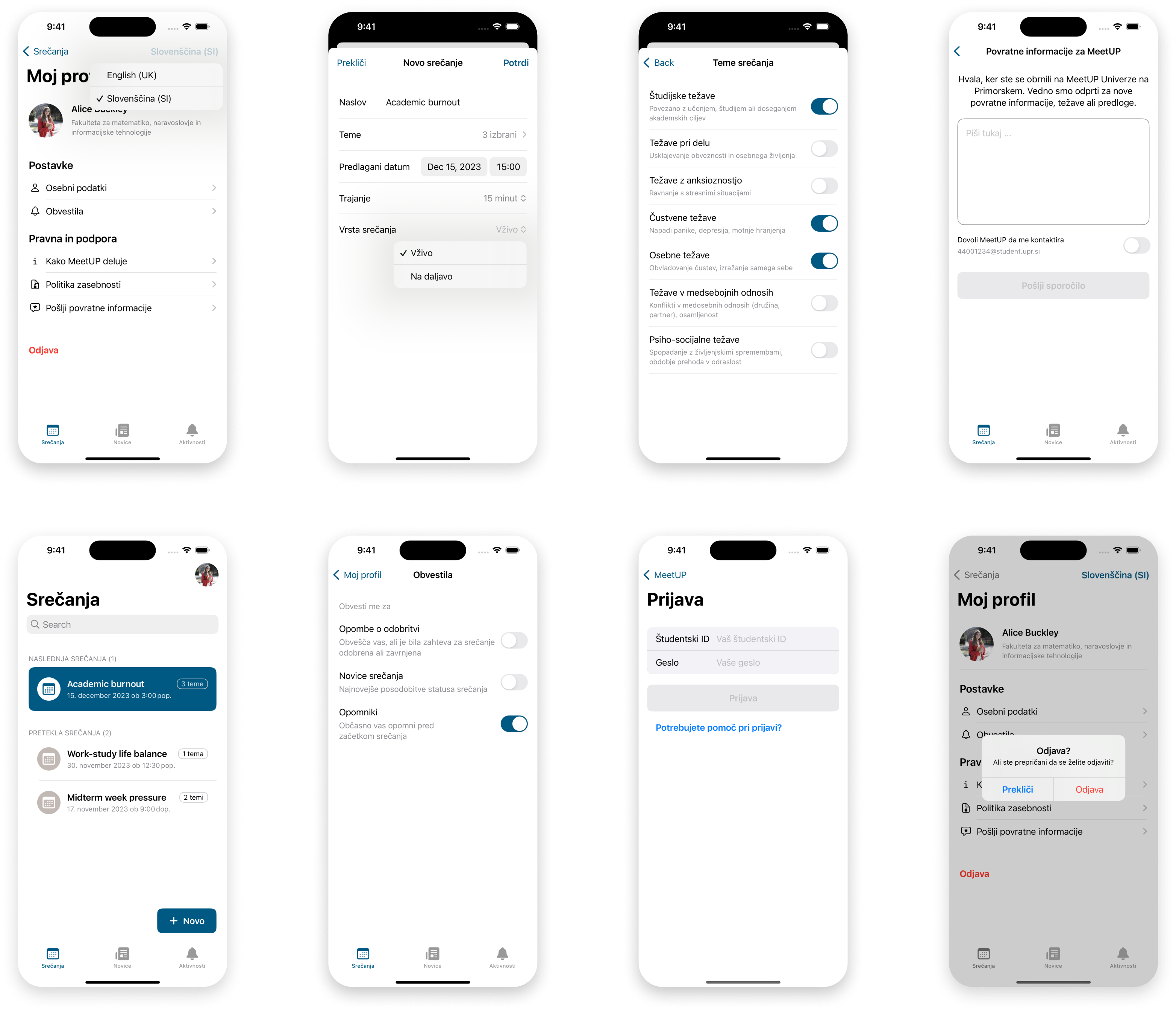 Screens of a translated app