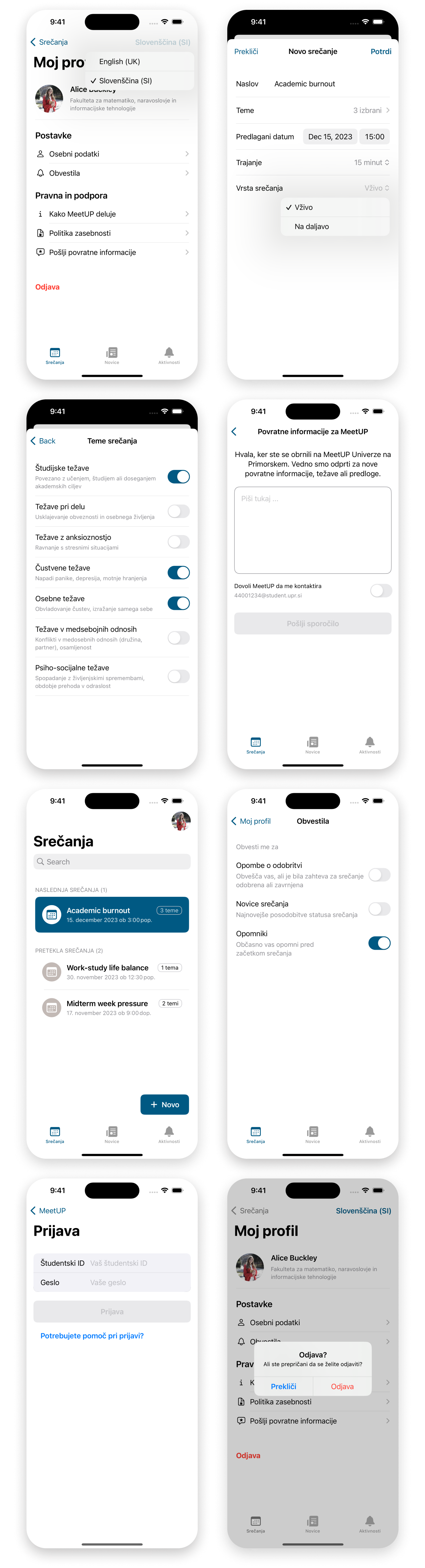 Screens of a translated app
