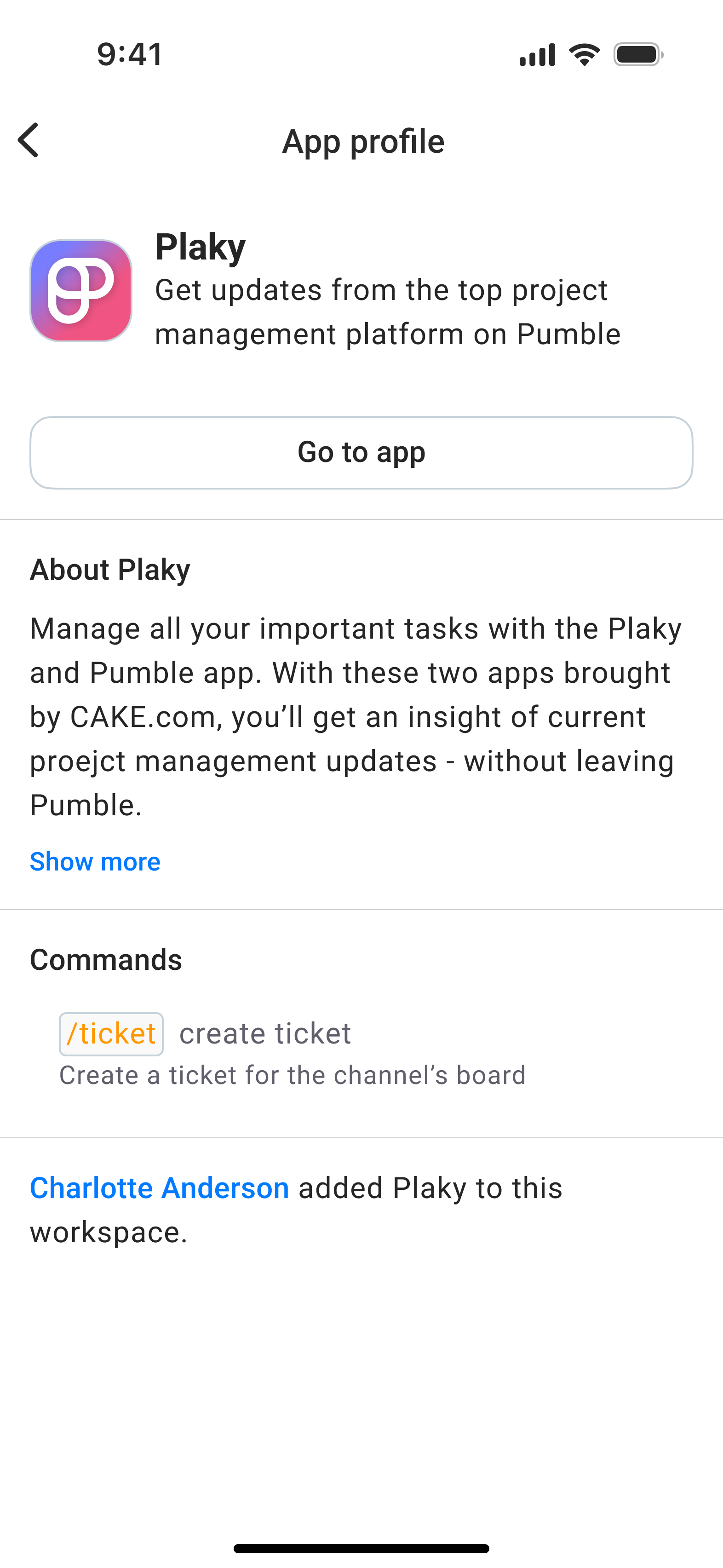An app profile screen