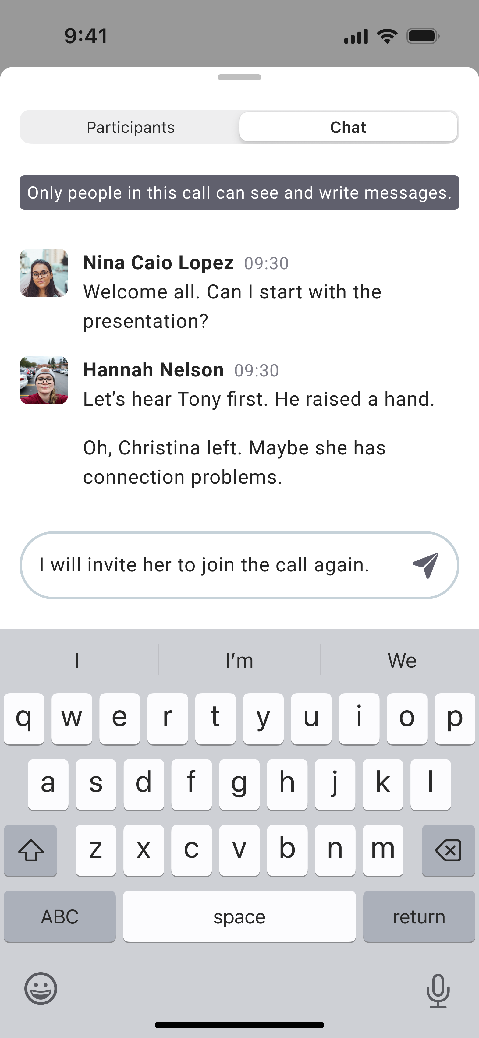 An in-call chat screen