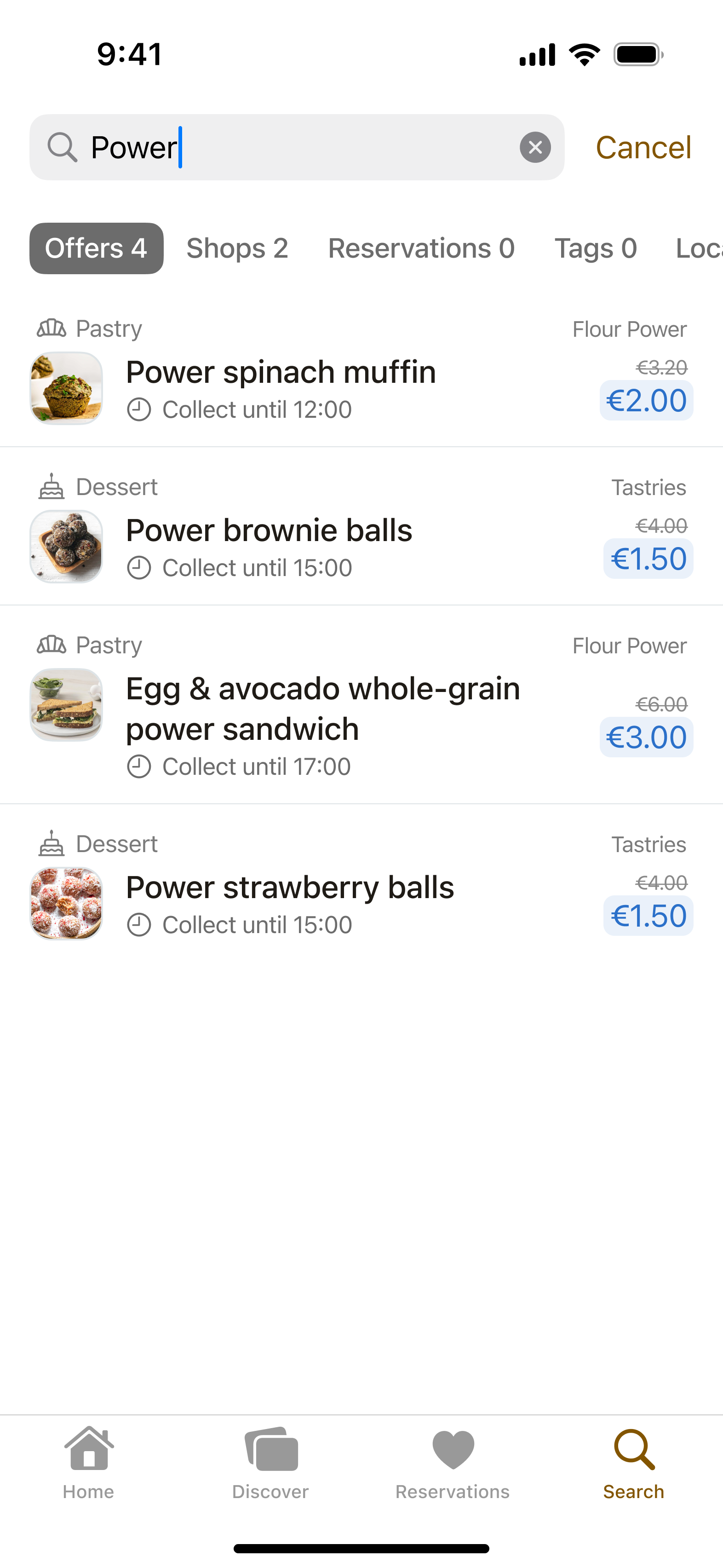 A search results screen